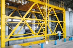  The newly installed lifting transfer car is used for storage and retrieval of the pallets  