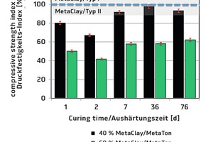  Aktivitäts-Index der Normprismen mit Zementersatz durch 40 oder 60 M.-% MetaTon M4 großtechnisch hergestellt  