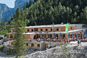  Höllentalanger Hut at the Zugspitze mountain is a popular tourist attraction 