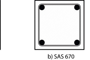  Fig. 2 Column cross section with a) typical reinforcement, b) high strength reinforcement and equivalent column cross section and c) high strength reinforcement and minimal column cross section. 