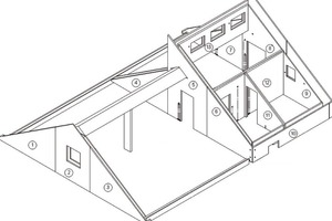  Abb. 2 und 3Wohngebäude mit kerngedämmten Doppelwänden. Dachgeschoss und Schnittdetails. 