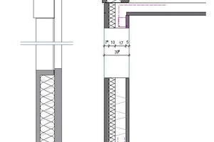  Abb. 2 und 3Wohngebäude mit kerngedämmten Doppelwänden. Dachgeschoß und Schnittdetails. 